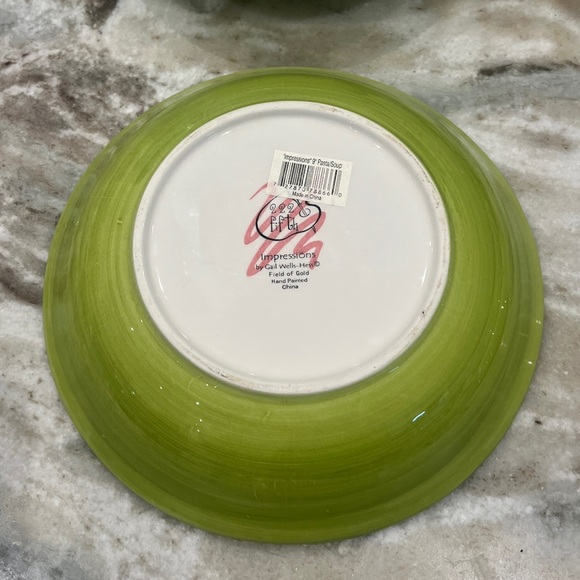 222 Fifth Impressions 9” Pasta Bowls By Gail Wells-Hess Field of Gold Set 2 NWT - Picture 4 of 7